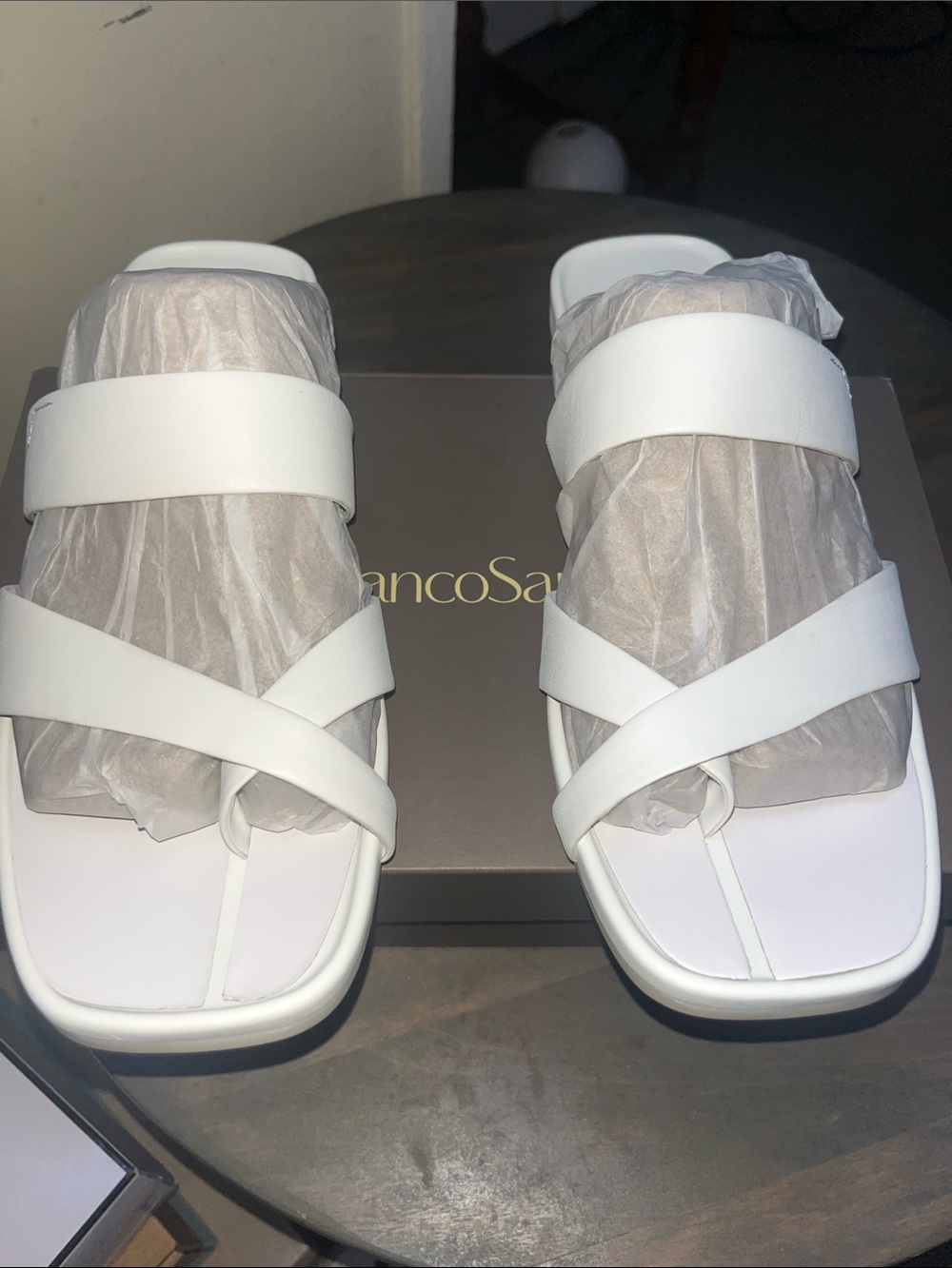 Franco Sarto White Crisscross Slide Sandals - Women's